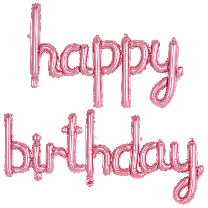 TOTAFAM Pink Happy Birthday Balloons Banner Foil Letters Balloons Connected, Personalized Birthday Signs for Women Men Boys Girls Birthday Party Decorations, Small - Image 1