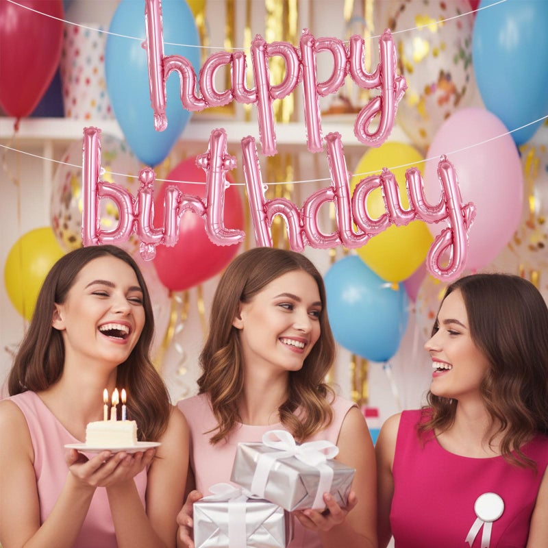 TOTAFAM Pink Happy Birthday Balloons Banner Foil Letters Balloons Connected, Personalized Birthday Signs for Women Men Boys Girls Birthday Party Decorations, Small - Image 3