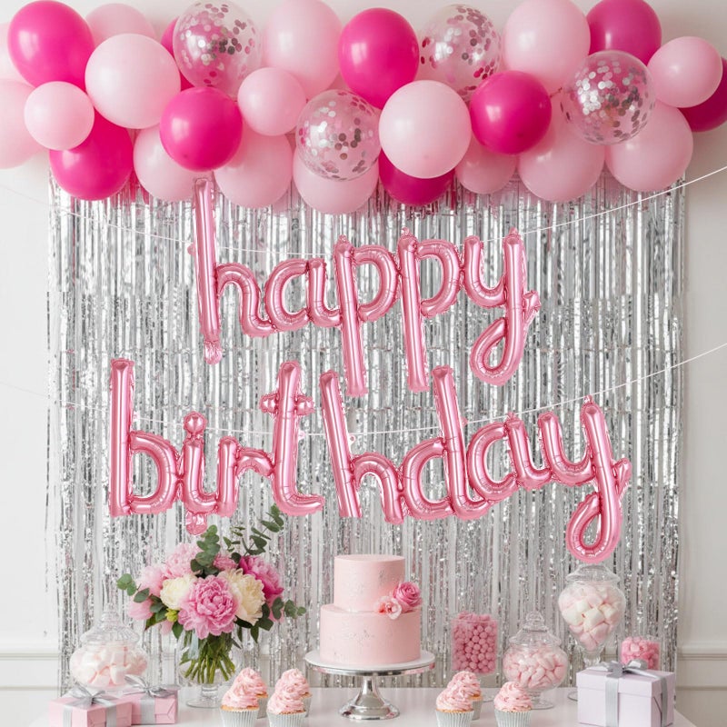 TOTAFAM Pink Happy Birthday Balloons Banner Foil Letters Balloons Connected, Personalized Birthday Signs for Women Men Boys Girls Birthday Party Decorations, Small - Image 4