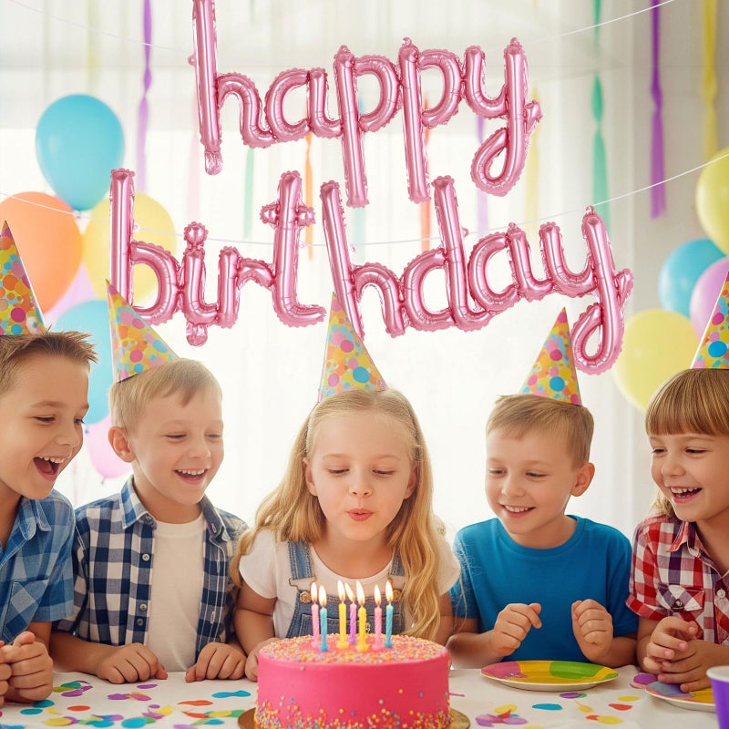 TOTAFAM Pink Happy Birthday Balloons Banner Foil Letters Balloons Connected, Personalized Birthday Signs for Women Men Boys Girls Birthday Party Decorations, Small - Image 5