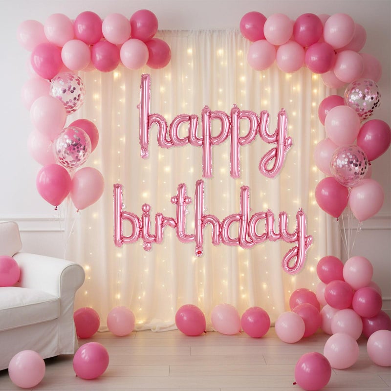 TOTAFAM Pink Happy Birthday Balloons Banner Foil Letters Balloons Connected, Personalized Birthday Signs for Women Men Boys Girls Birthday Party Decorations, Small - Image 2