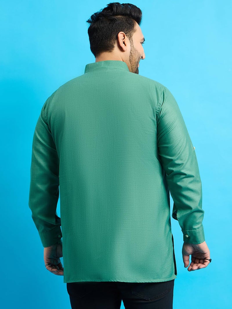 Bigbanana Plus Size Men's Regular Fit Solid Short Kurta (Pollan-Green,Green,7XL) - Image 5