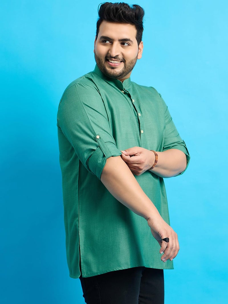 Bigbanana Plus Size Men's Regular Fit Solid Short Kurta (Pollan-Green,Green,7XL) - Image 4