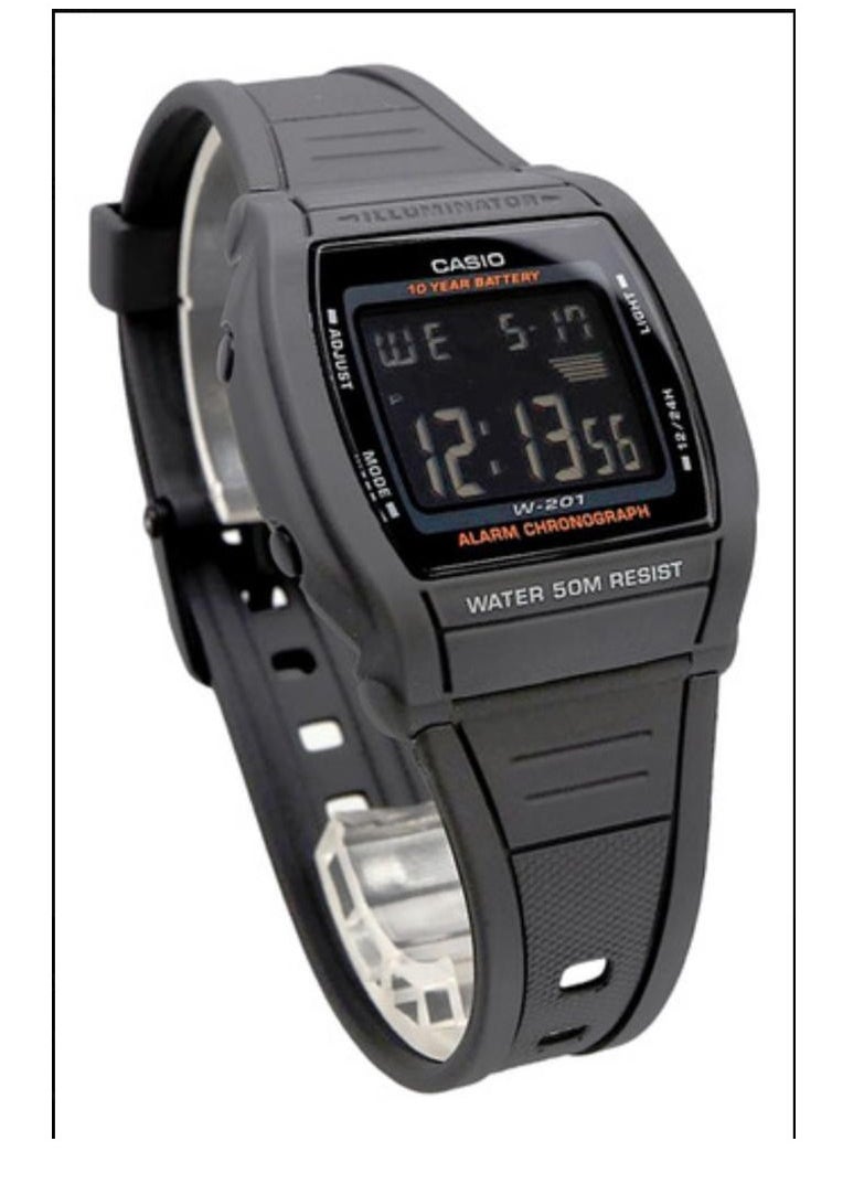 CASIO Casio Illuminator 10-Year Battery Daily Alarm Chronograph Digital Stop Watch W201-1BV, Black  - Image 2