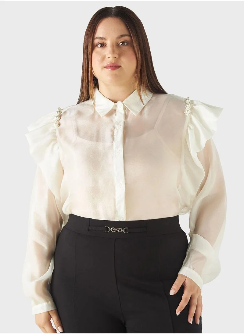 2Xtremz Embellished Ruffle Sleeve Top