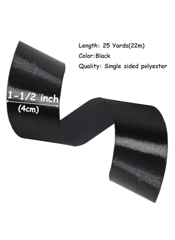 Unique Black Ribbon 1-1/2 Inch, 25 Yards Solid Satin Fabric Ribbons for Gift Wrapping, Christmas Garland, Christmas Tree Ornaments, Bows Making, DIY Crafts, Sewing Projects and Wedding Party  - Image 2