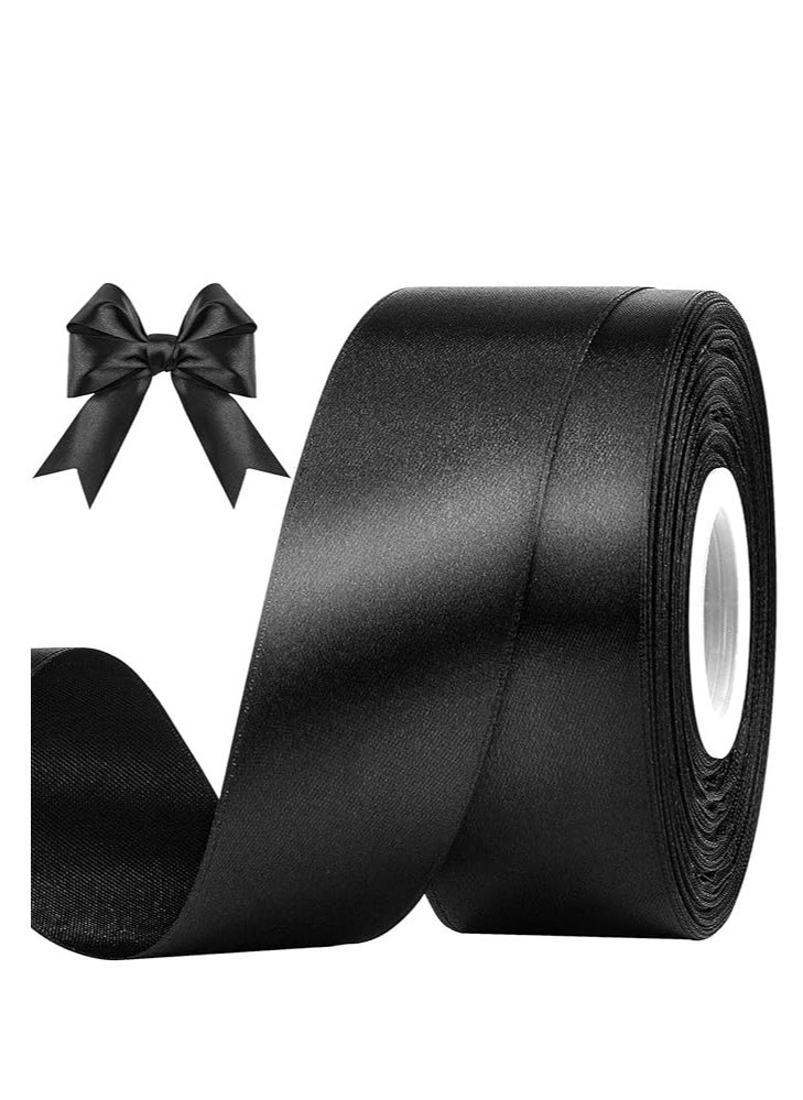 Unique Black Ribbon 1-1/2 Inch, 25 Yards Solid Satin Fabric Ribbons for Gift Wrapping, Christmas Garland, Christmas Tree Ornaments, Bows Making, DIY Crafts, Sewing Projects and Wedding Party  - Image 1