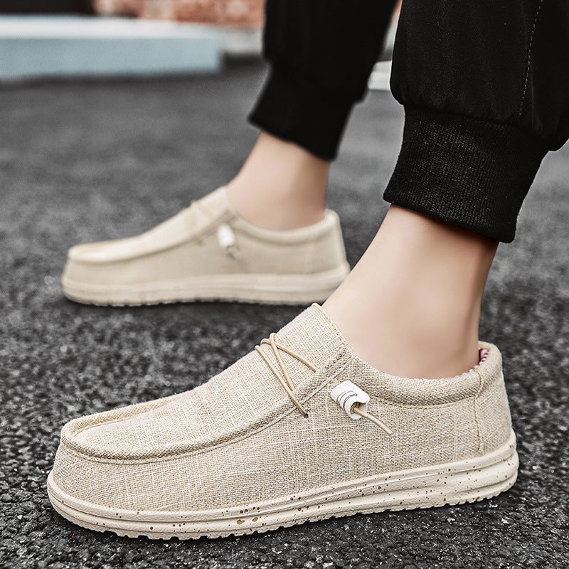 Generic Cross-border plus size New Four Seasons mens slip-on casual shoes loafers sailing cloth shoes comfortable outdoor fashionable mens shoes Beige