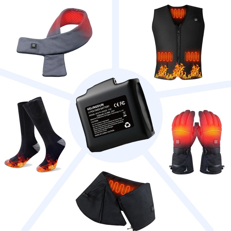 kelingdun 2pcs 5000mAh 7.4V Lithium Polymer Batteries.Rechargeable Li-Polymer Batteries for Heated Gloves, Socks,and Jackets, Ideal for Skiing,Fishing,and Winter Sports. Female DC Jack Compatibility. - Image 4