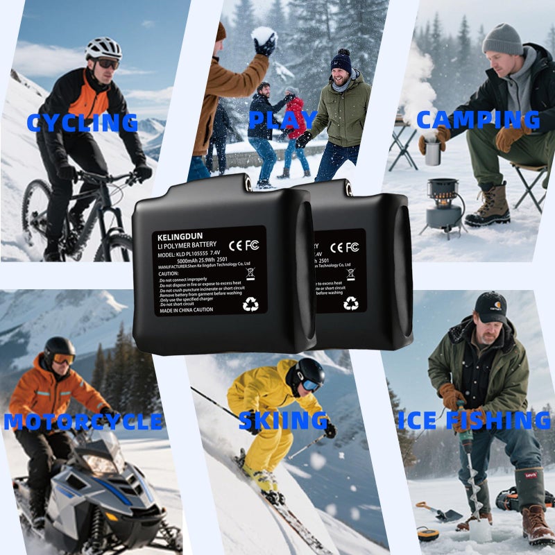 kelingdun 2pcs 5000mAh 7.4V Lithium Polymer Batteries.Rechargeable Li-Polymer Batteries for Heated Gloves, Socks,and Jackets, Ideal for Skiing,Fishing,and Winter Sports. Female DC Jack Compatibility. - Image 5