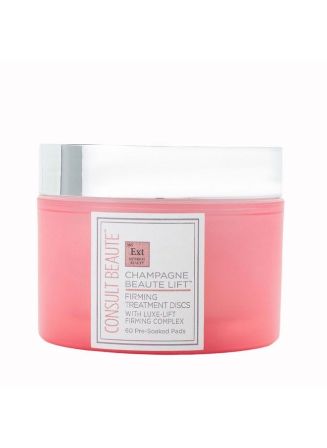 Consult Beaute - - Champagne Lift Face Firming Treatment Disc - Firming And Exfoliating Pads - Rejuvenate Sagging Skin - Pre-Soaked Wipes - Disposable Wipes - Peptides - Grape Seed Extract - 60 Count - Image 1