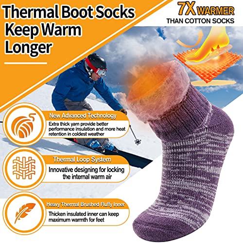 Welwoos Heated Thermal Socks for Women & Men Winter Warm Ski Thick Boot Insulated Gift Socks Stocking Stuffers for Women 3 Pairs (Purple & Blue & Grey B,M) - Image 2