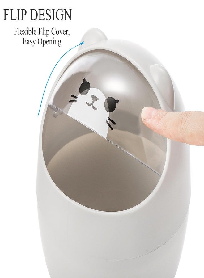 Yesland 2 Pack Desktop Mini Trash Bin with Swing Lid, Cute Bear Plastic Wastebasket Trash Can Countertop Garbage Storage Bucket for Home, Office, Kitchen, Vanity Tabletop, Bedroom, Grey & White - Image 3