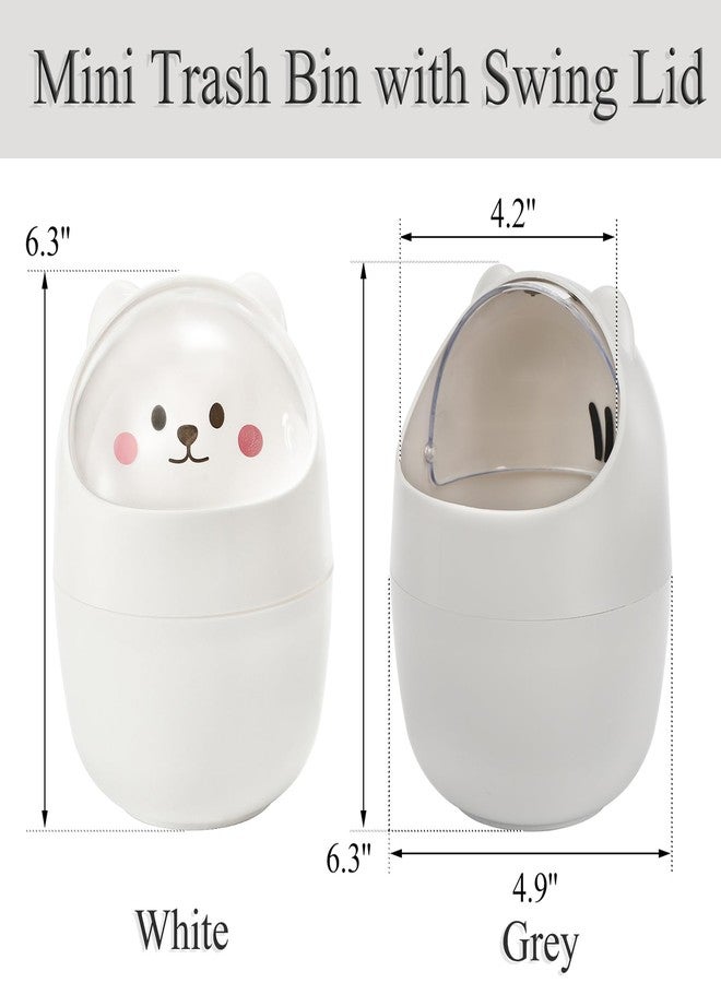 Yesland 2 Pack Desktop Mini Trash Bin with Swing Lid, Cute Bear Plastic Wastebasket Trash Can Countertop Garbage Storage Bucket for Home, Office, Kitchen, Vanity Tabletop, Bedroom, Grey & White - Image 2