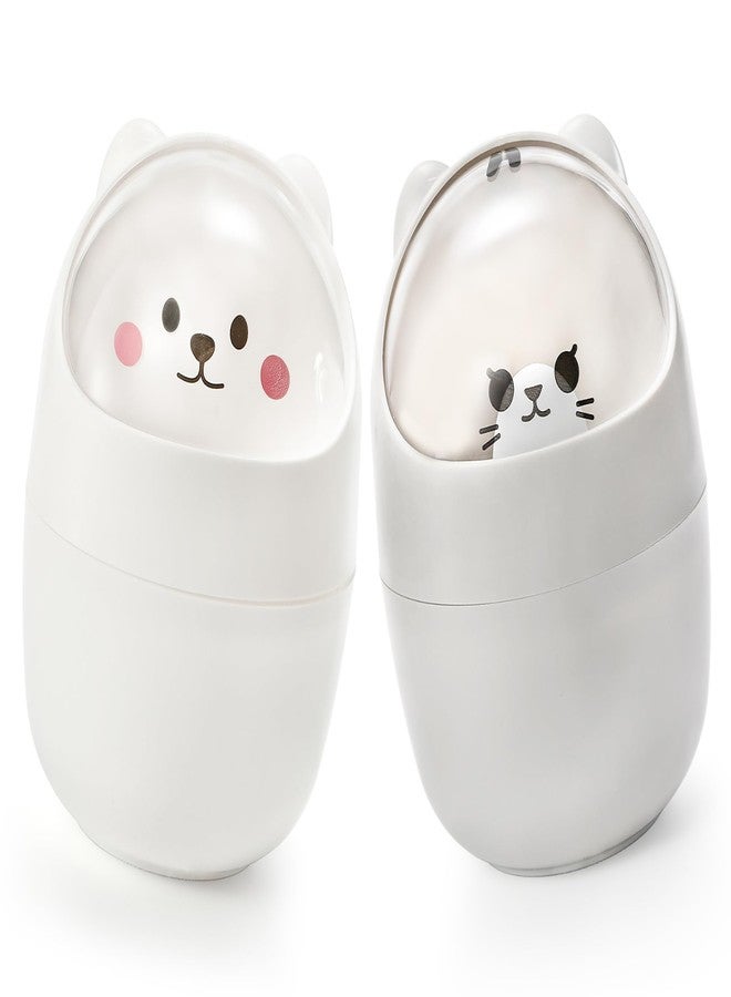 Yesland 2 Pack Desktop Mini Trash Bin with Swing Lid, Cute Bear Plastic Wastebasket Trash Can Countertop Garbage Storage Bucket for Home, Office, Kitchen, Vanity Tabletop, Bedroom, Grey & White - Image 1
