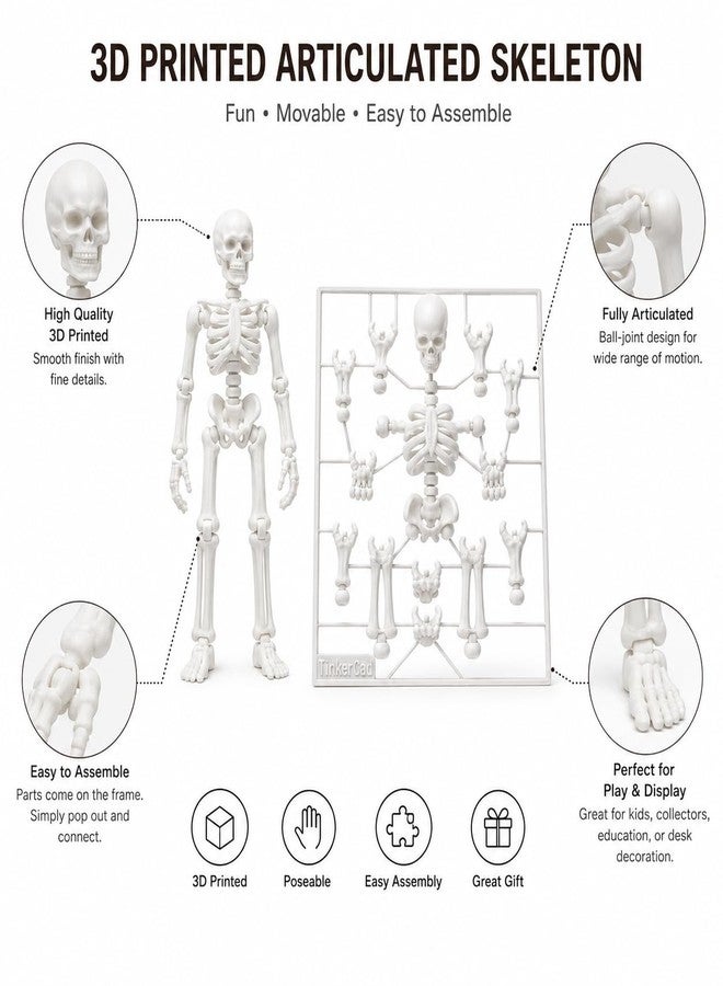 Budget Box TinkerCad 3D Printed Articulated Skeleton Figure, Poseable Ball-Joint Design, Easy Assembly Kit for Play & Display - Image 2