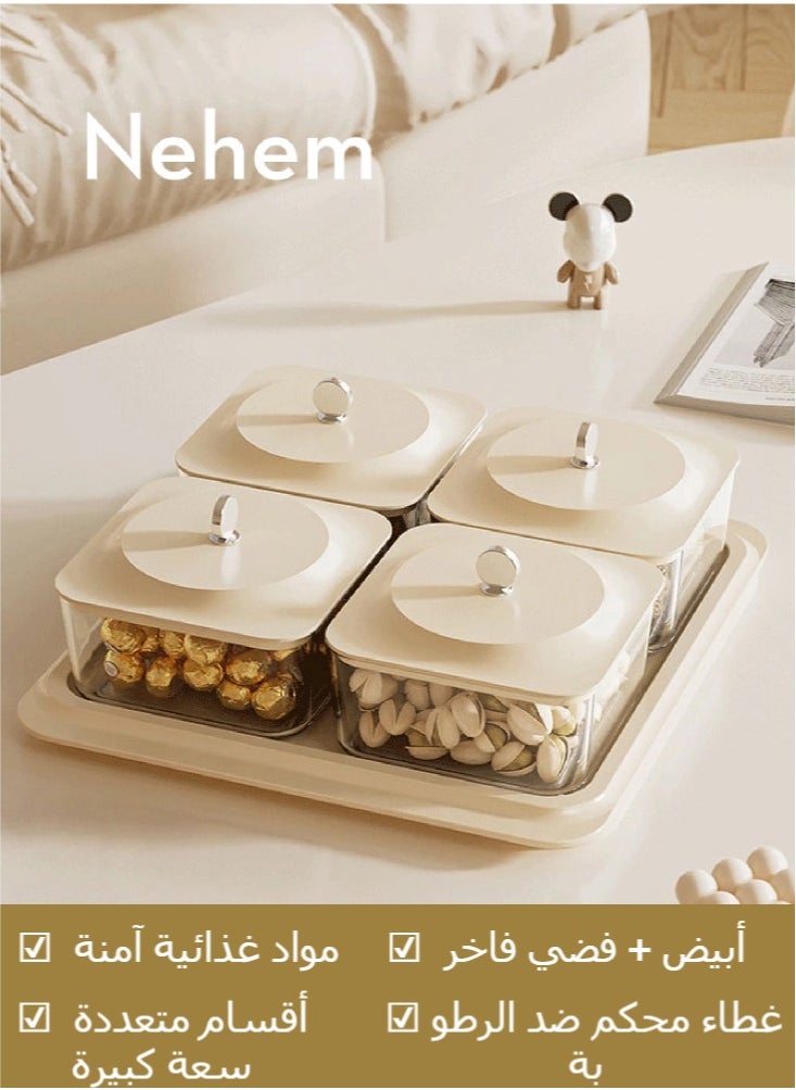 nehem Elegant Creamy White Serving Tray Set with 4 Lidded Nut Containers & Dessert Plates - Multi-Purpose Snack Organizer for Fruits, Nuts, Sweets | Ideal for Home Hospitality, Parties, Festive Gifts  - Image 1