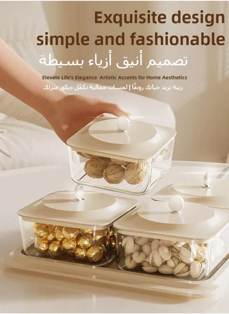 nehem Elegant Creamy White Serving Tray Set with 4 Lidded Nut Containers & Dessert Plates - Multi-Purpose Snack Organizer for Fruits, Nuts, Sweets | Ideal for Home Hospitality, Parties, Festive Gifts  - Image 5