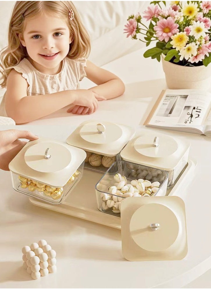 nehem Elegant Creamy White Serving Tray Set with 4 Lidded Nut Containers & Dessert Plates - Multi-Purpose Snack Organizer for Fruits, Nuts, Sweets | Ideal for Home Hospitality, Parties, Festive Gifts  - Image 4