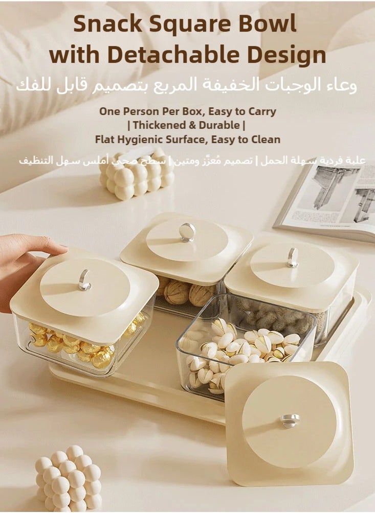 nehem Elegant Creamy White Serving Tray Set with 4 Lidded Nut Containers & Dessert Plates - Multi-Purpose Snack Organizer for Fruits, Nuts, Sweets | Ideal for Home Hospitality, Parties, Festive Gifts  - Image 4