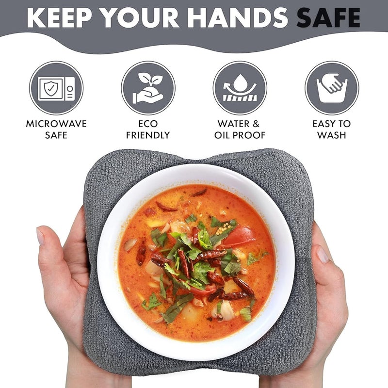 Trendsettings Microwave Bowl Cozies Warmers Food Microfiber Heat Resistant Food Warmer Set Microwave Safe Hot and Cold Bowls Holder Without Burning Your Hands Set of 5 Microwave Bowl Holders (Grey) - Image 4