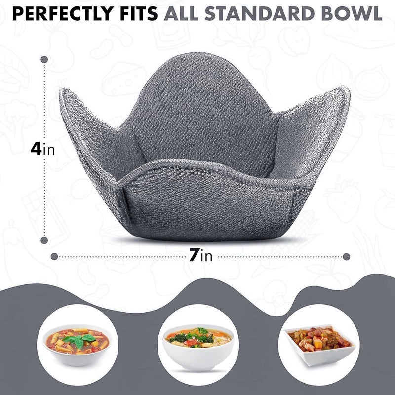 Trendsettings Microwave Bowl Cozies Warmers Food Microfiber Heat Resistant Food Warmer Set Microwave Safe Hot and Cold Bowls Holder Without Burning Your Hands Set of 5 Microwave Bowl Holders (Grey) - Image 2