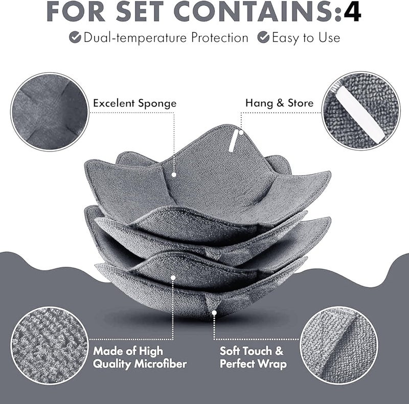 Trendsettings Microwave Bowl Cozies Warmers Food Microfiber Heat Resistant Food Warmer Set Microwave Safe Hot and Cold Bowls Holder Without Burning Your Hands Set of 5 Microwave Bowl Holders (Grey) - Image 3