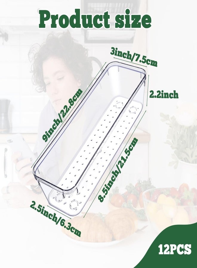 Ysglory 12 Pcs Clear Plastic Drawer Organizer 9 x 3 x 2 Inches Vanity Makeup Drawer Organizer Tray Silverware Utensil Storage Organizers Bins for Kitchen Office Desk Cosmetics and Bathrooms - Image 3