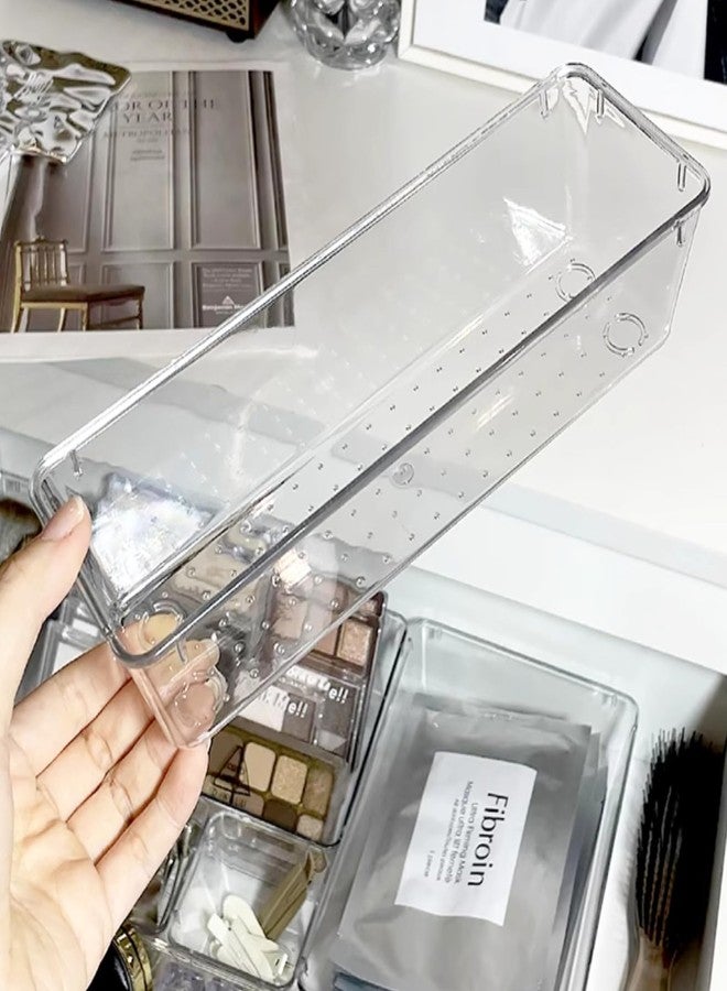 Ysglory 12 Pcs Clear Plastic Drawer Organizer 9 x 3 x 2 Inches Vanity Makeup Drawer Organizer Tray Silverware Utensil Storage Organizers Bins for Kitchen Office Desk Cosmetics and Bathrooms - Image 5