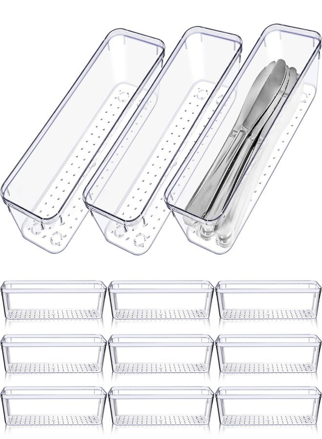 Ysglory 12 Pcs Clear Plastic Drawer Organizer 9 x 3 x 2 Inches Vanity Makeup Drawer Organizer Tray Silverware Utensil Storage Organizers Bins for Kitchen Office Desk Cosmetics and Bathrooms - Image 1