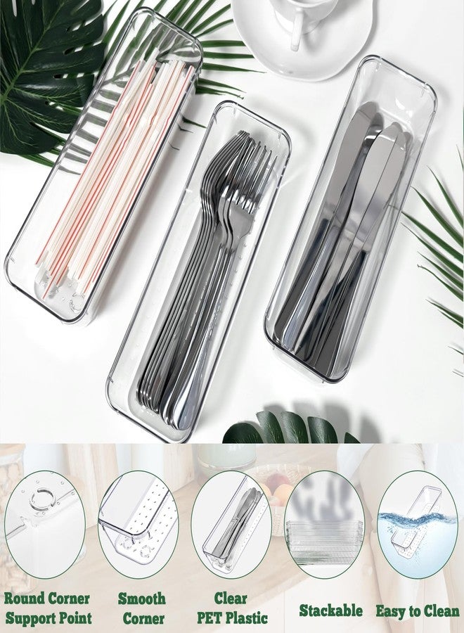 Ysglory 12 Pcs Clear Plastic Drawer Organizer 9 x 3 x 2 Inches Vanity Makeup Drawer Organizer Tray Silverware Utensil Storage Organizers Bins for Kitchen Office Desk Cosmetics and Bathrooms - Image 2