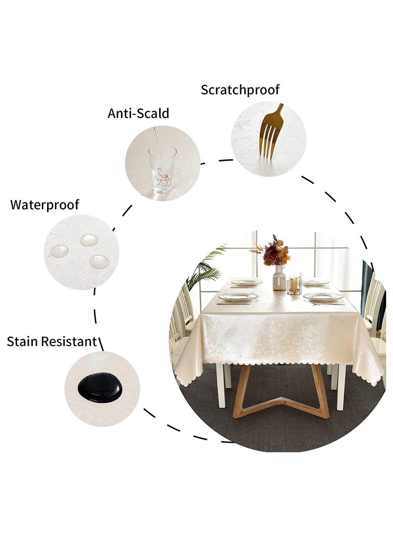 Rectangle Vinyl Tablecloth,100% Waterproof Heavy Duty Oil Spill Proof Stain Resistant Plastic PU Table Cover with Flannel Backing for Kitchen/Dining/Parties Flower Beige, 52 x 70 - Image 4