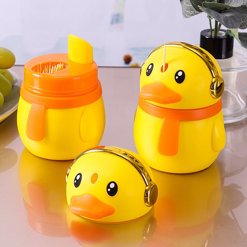 Plato Creative Cartoon Toothpick Box Household Living Room Automatic Pop-up Toothpick Cans Toothpick Bottle Yellow Duck Press Toothpick Cans - Image 2
