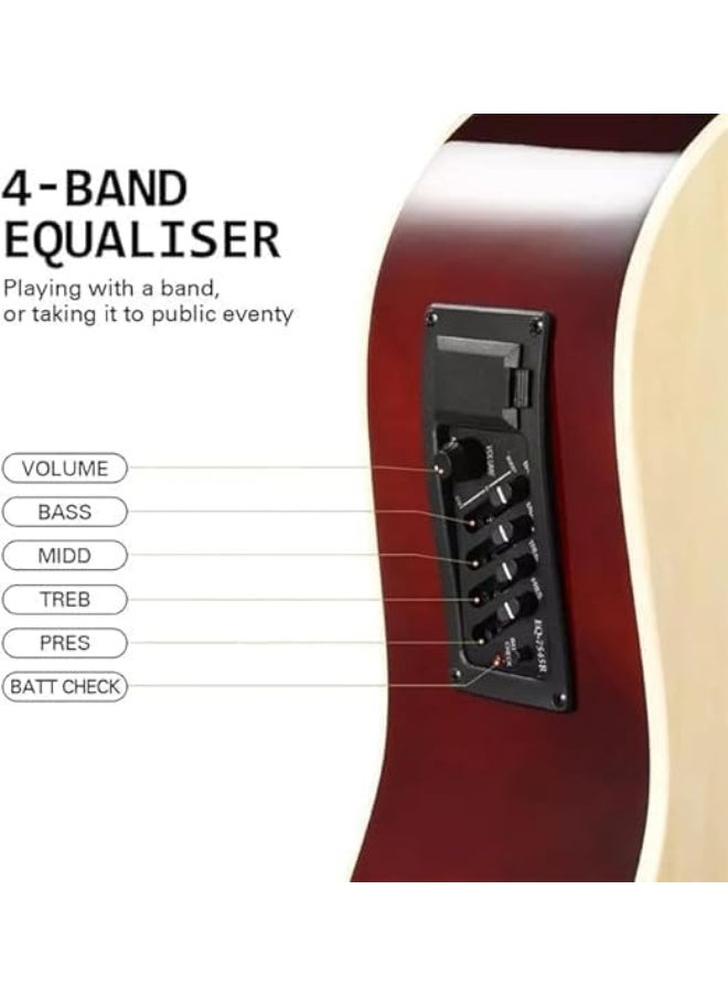 Megarya MegArya Cutaway Electro Acoustic Guitar with 4 Band EQ Natural  - Image 3