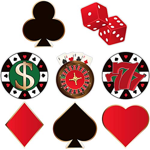Blulu 40 Pcs Casino Party Cutouts Las Vegas Decorations Versatile Casino Poker Themed Birthday Party Decoration Cutouts with Glue for Bulletin Board Las Vegas, 5.9 x 5.9 Inches - Image 1