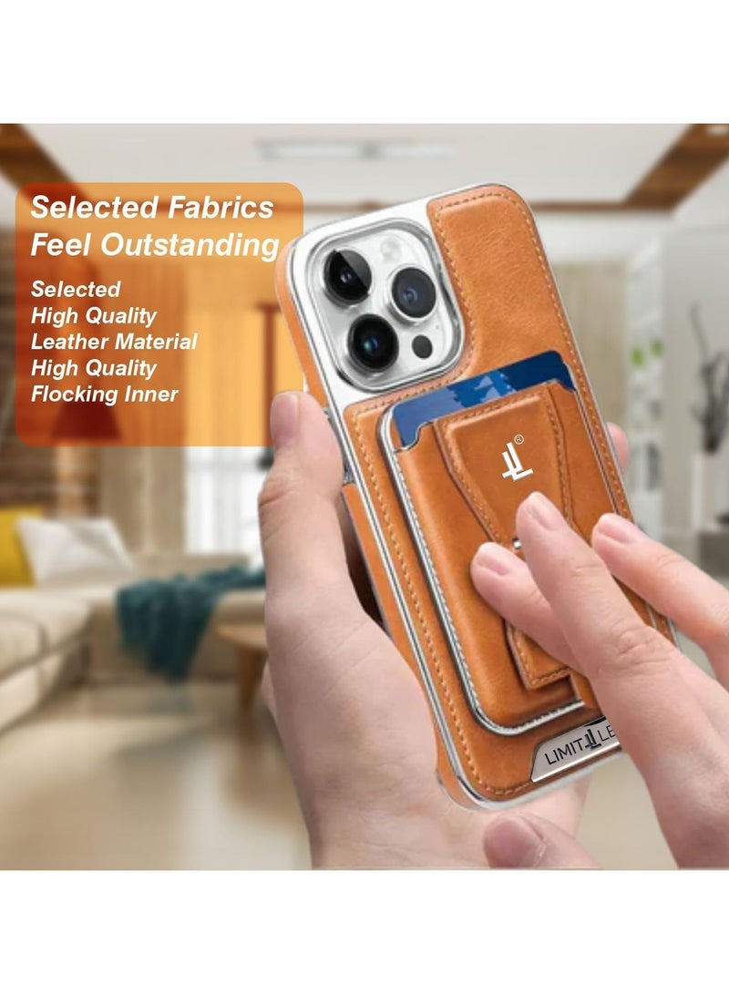 ليمتليس حافظة جلدية لهاتف آيفون 14 برو، غطاء حماية كامل الجسم ناعم الملمس، حافظة ممتازة مضادة للصدمات مع حامل بطاقة قابل للإزالة، متوافقة مع الشحن اللاسلكي بدون متاعب (بني) - Image 4