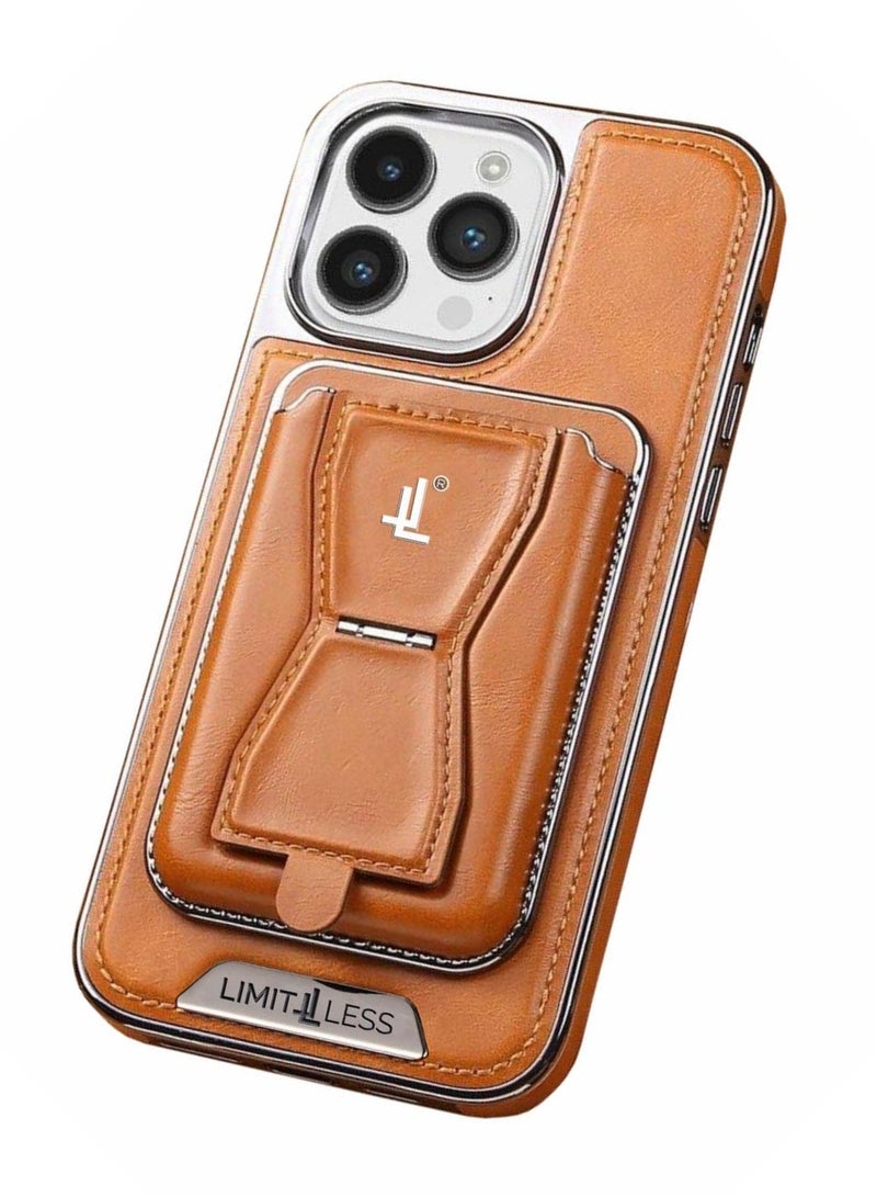 ليمتليس حافظة جلدية لهاتف آيفون 14 برو، غطاء حماية كامل الجسم ناعم الملمس، حافظة ممتازة مضادة للصدمات مع حامل بطاقة قابل للإزالة، متوافقة مع الشحن اللاسلكي بدون متاعب (بني) - Image 1