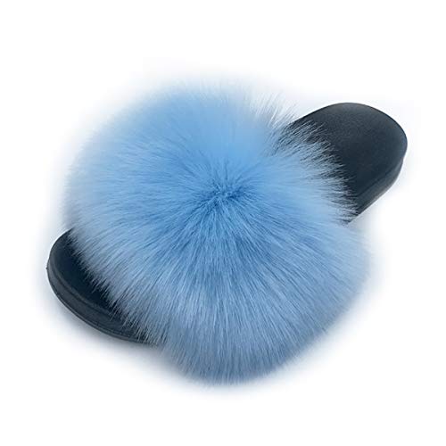 AuapTavw Women's Faux Fur Slides Slippers Fluffy Fuzzy Sandals Open Toe Furry Slide Flip Flop Indoor Outdoor - Image 3