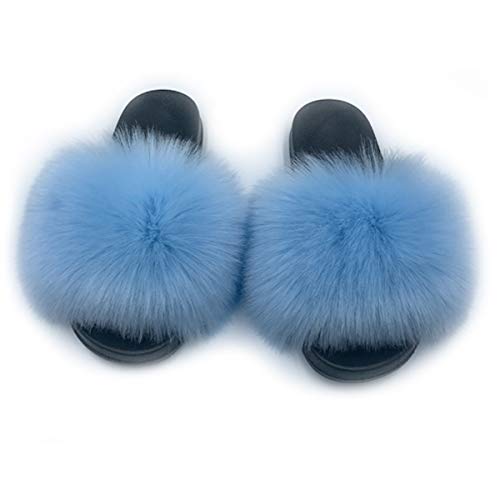 AuapTavw Women's Faux Fur Slides Slippers Fluffy Fuzzy Sandals Open Toe Furry Slide Flip Flop Indoor Outdoor - Image 2