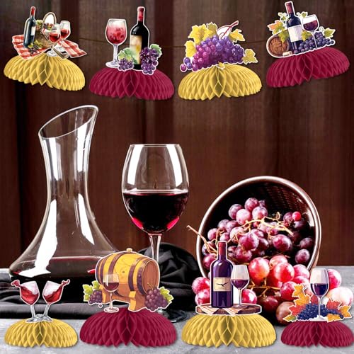 SHADOAMP Wine Tasting Party Table Decoration 8pcs Red Wine Theme Honeycomb Centerpiece DoubleSided Printing for Wine Tasting Party Supplies Vino Before Vows Bridal Shower Birthday Party Decoration - Image 5