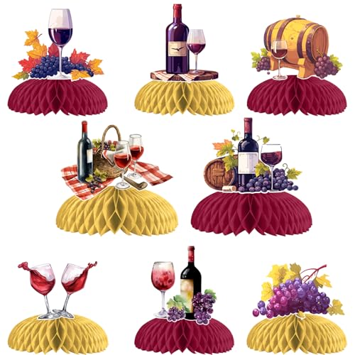 SHADOAMP Wine Tasting Party Table Decoration 8pcs Red Wine Theme Honeycomb Centerpiece DoubleSided Printing for Wine Tasting Party Supplies Vino Before Vows Bridal Shower Birthday Party Decoration - Image 1