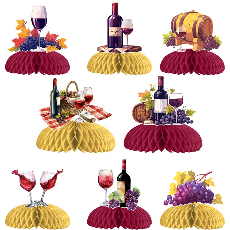 SHADOAMP Wine Tasting Party Table Decoration 8pcs Red Wine Theme Honeycomb Centerpiece DoubleSided Printing for Wine Tasting Party Supplies Vino Before Vows Bridal Shower Birthday Party Decoration - Image 3