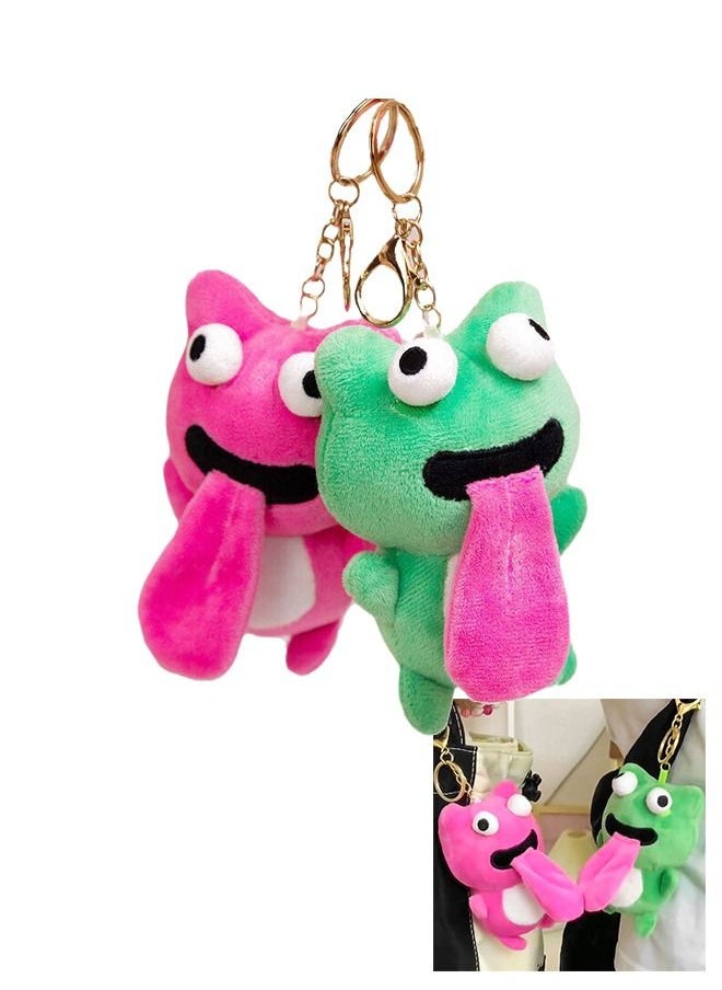 2Pcs Creative Magnetic Sticking Out tongue Frog Keychain Eyes Pullable Frog Doll Hanging Ornament Bag Decoration Pink Green  - Image 1