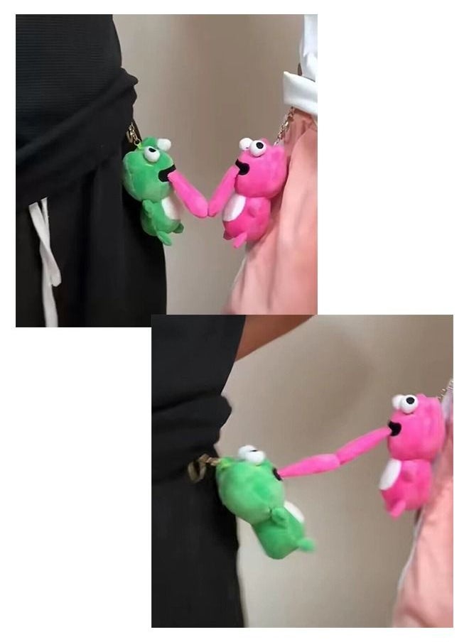 2Pcs Creative Magnetic Sticking Out tongue Frog Keychain Eyes Pullable Frog Doll Hanging Ornament Bag Decoration Pink Green  - Image 4
