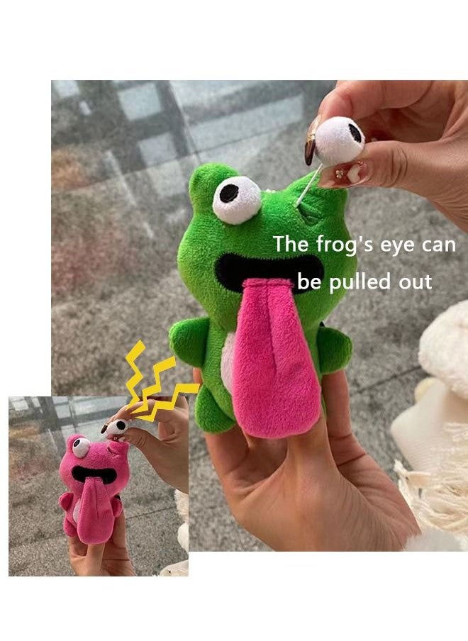 2Pcs Creative Magnetic Sticking Out tongue Frog Keychain Eyes Pullable Frog Doll Hanging Ornament Bag Decoration Pink Green  - Image 2