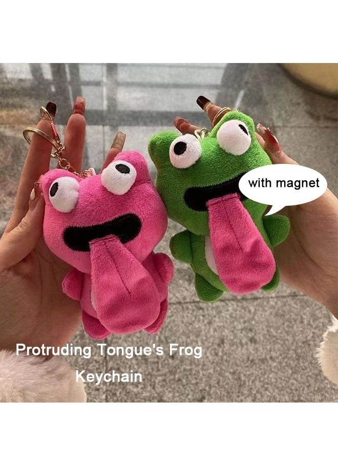 2Pcs Creative Magnetic Sticking Out tongue Frog Keychain Eyes Pullable Frog Doll Hanging Ornament Bag Decoration Pink Green  - Image 3