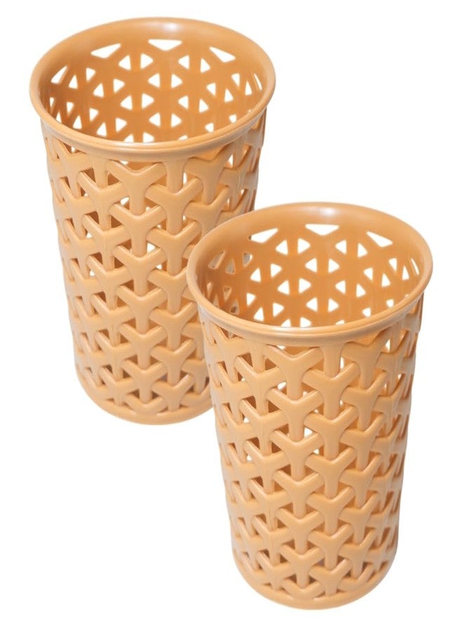 MORVI Linea Small Round Plastic Multipurpose Organizer For Kitchen, Bathroom, Salon, Office|Stationery,Cutlery,Pen,Makeup Brushes Holder|Hanging Toothbrush Stand |Pack Of 2 | CAMEL - Image 1