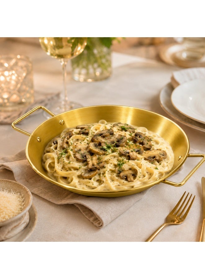 A frying pan, gold color, finished, 22 cm in size, with two comfortable handles. The package contains one piece. - Image 2