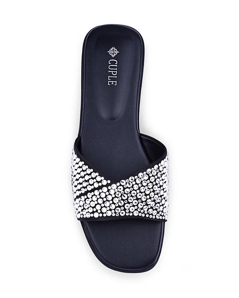 كابلي Womens cross-strap rhinestone flat sandals