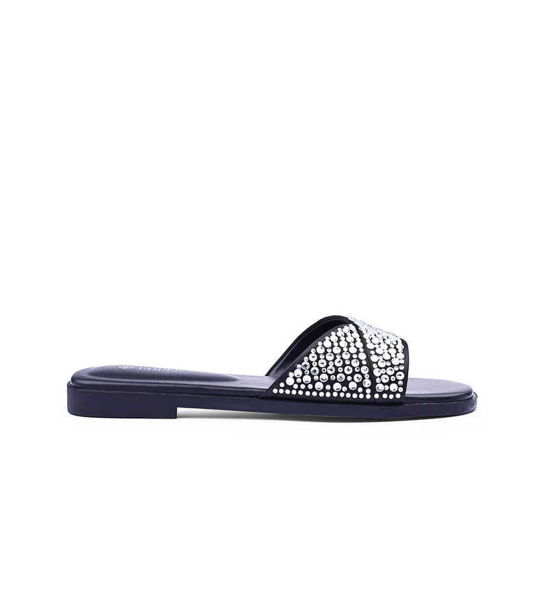 Cuple Womens cross-strap rhinestone flat sandals